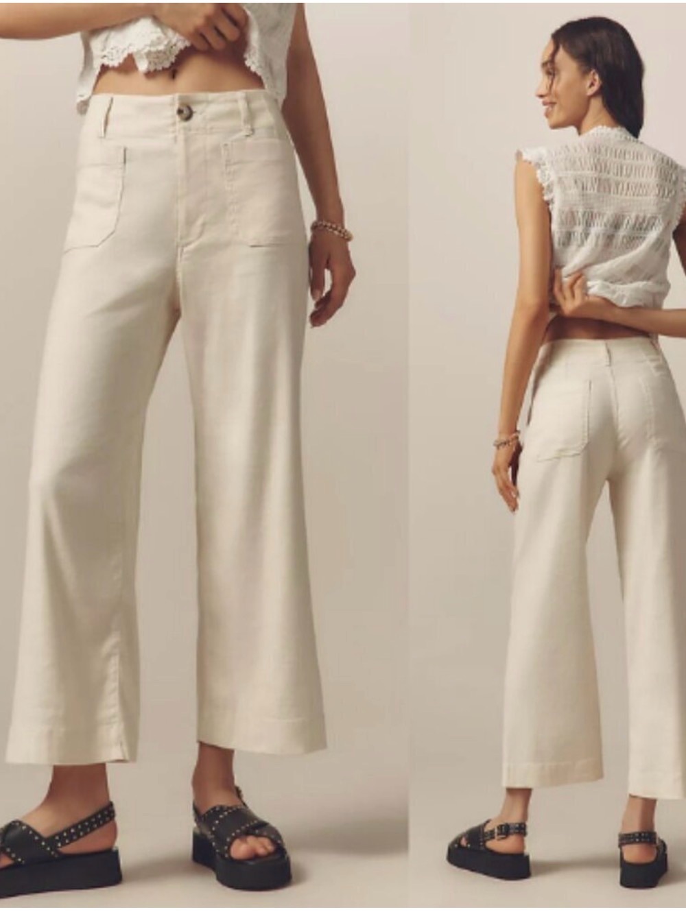 ANTHROPOLOGIE- THE COLETTE CROPPED WHITE PANTS